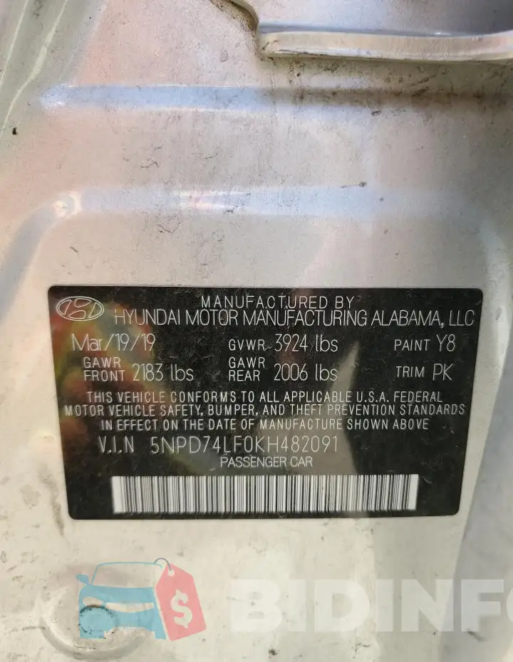 5NPD74LF0KH482091 Photo# 12