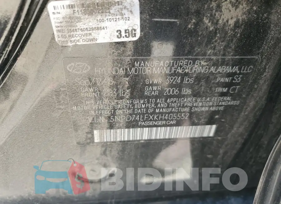 5NPD74LFXKH405552 Photo# 13