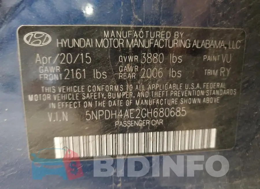 5NPDH4AE2GH680685 Photo# 13
