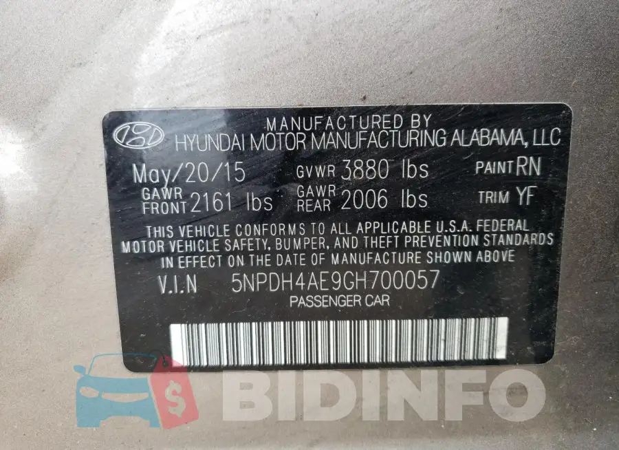 5NPDH4AE9GH700057 Photo# 13
