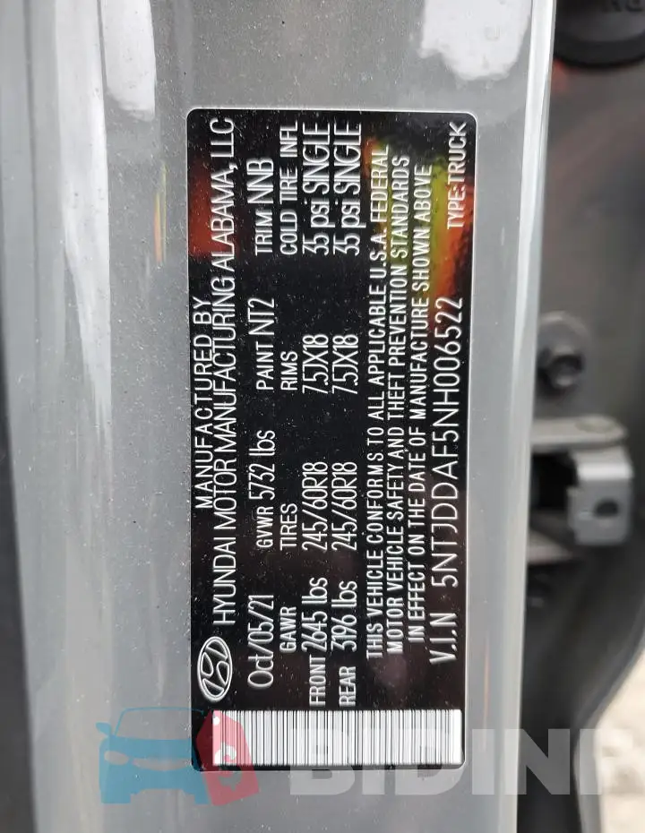 5NTJDDAF5NH006522 Photo# 13