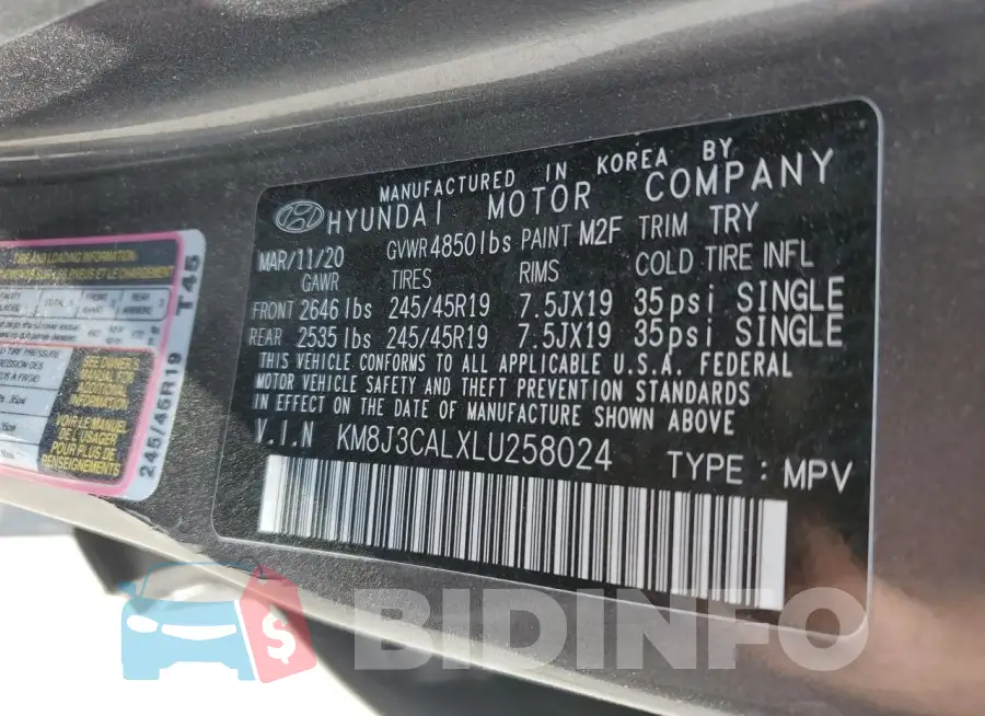 KM8J3CALXLU258024 Photo# 13