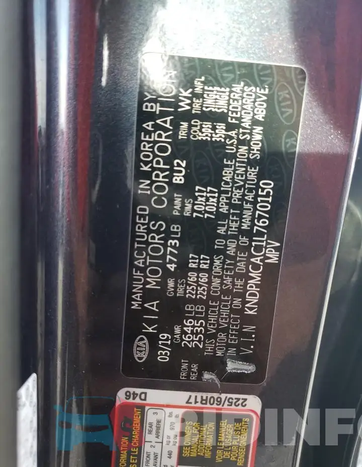 KNDPMCAC1L7670150 Photo# 14