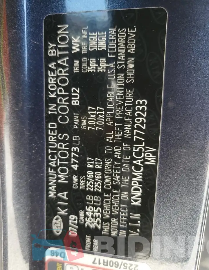 KNDPMCAC5L7729233 Photo# 13