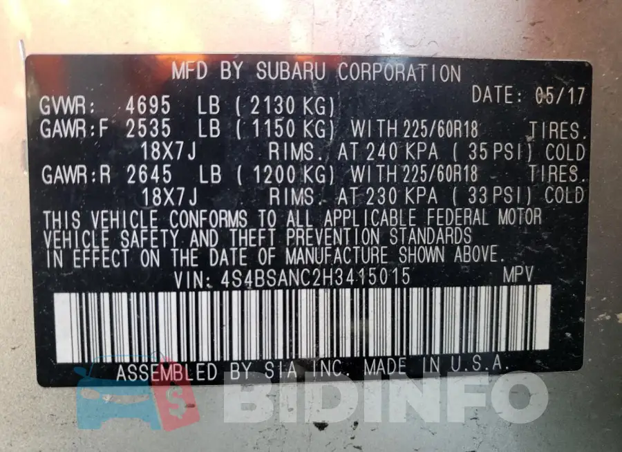 4S4BSANC2H3415015 Photo# 12