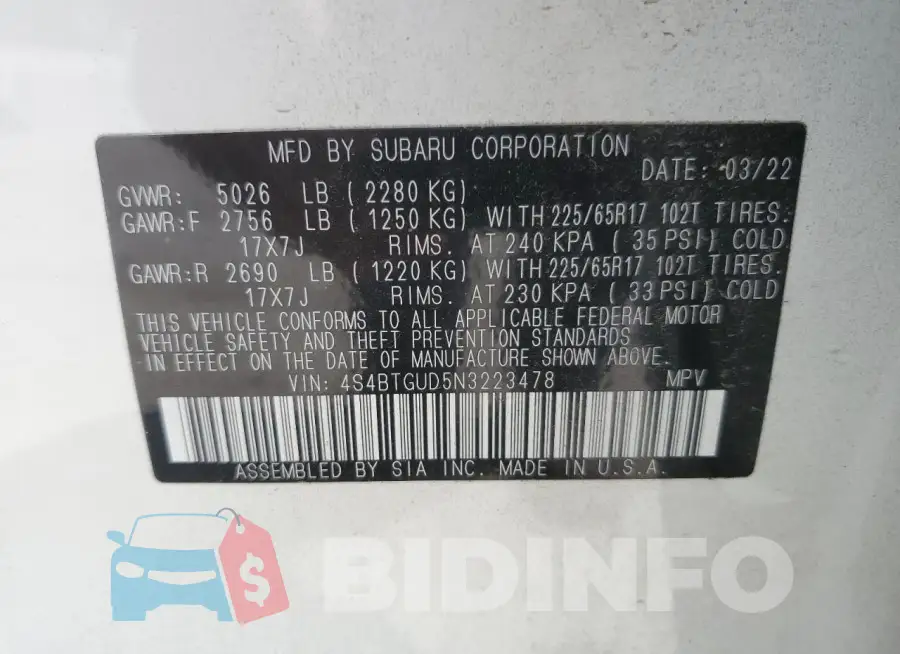 4S4BTGUD5N3223478 Photo# 12