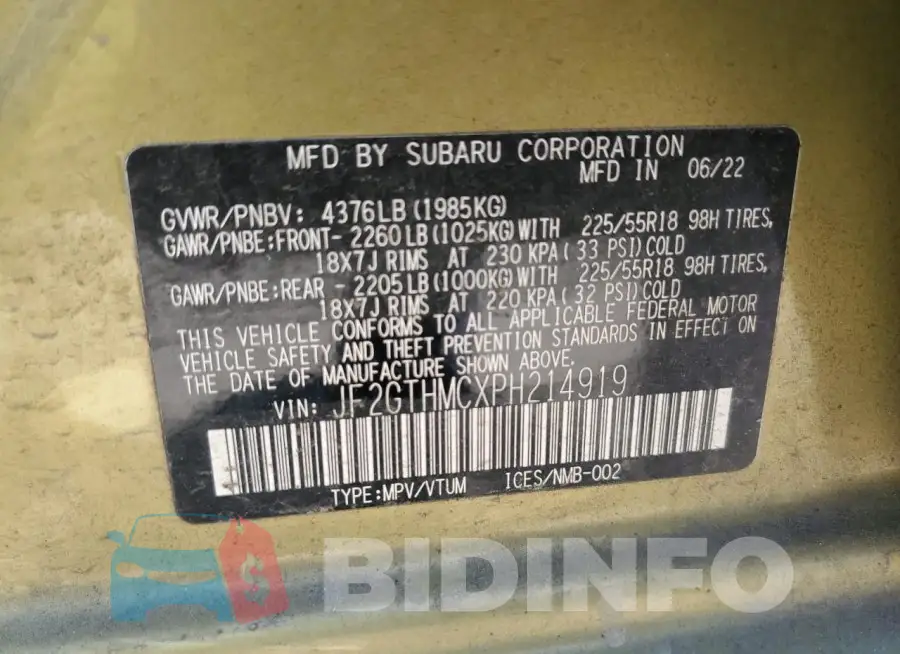 JF2GTHMCXPH214919 Photo# 13