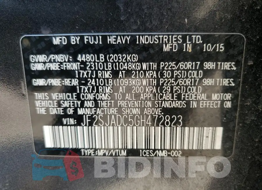 JF2SJADC5GH472823 Photo# 13