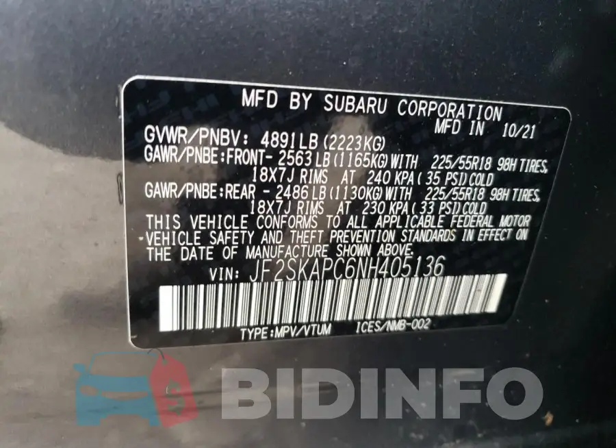 JF2SKAPC6NH405136 Photo# 13