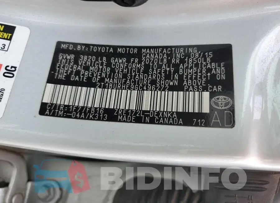 2T1BURHE9GC496272 Photo# 13