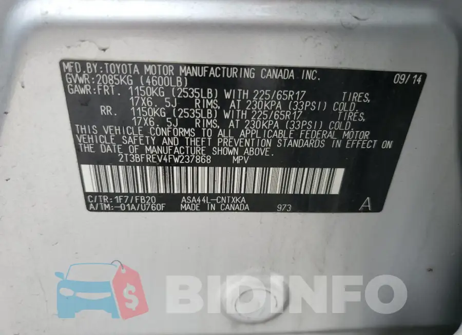 2T3BFREV4FW237868 Photo# 14