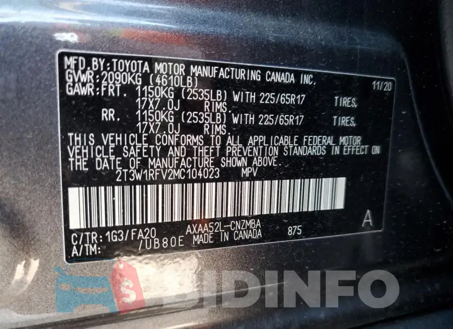 2T3W1RFV2MC104023 Photo# 13