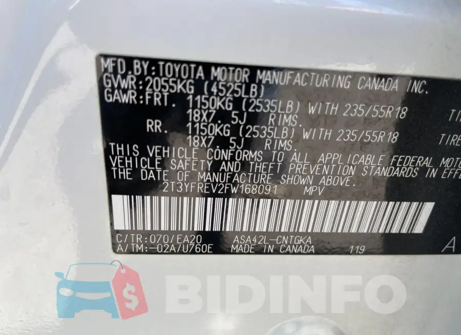 2T3YFREV2FW168091 Photo# 10
