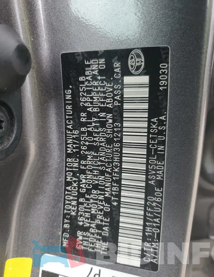 4T1BF1FK3HU361213 Photo# 12