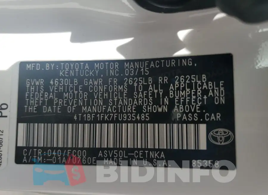 4T1BF1FK7FU935485 Photo# 13