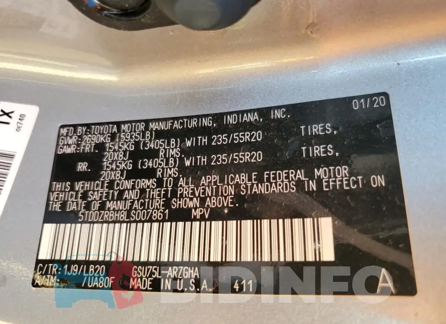 5TDDZRBH8LS007861 Photo# 14