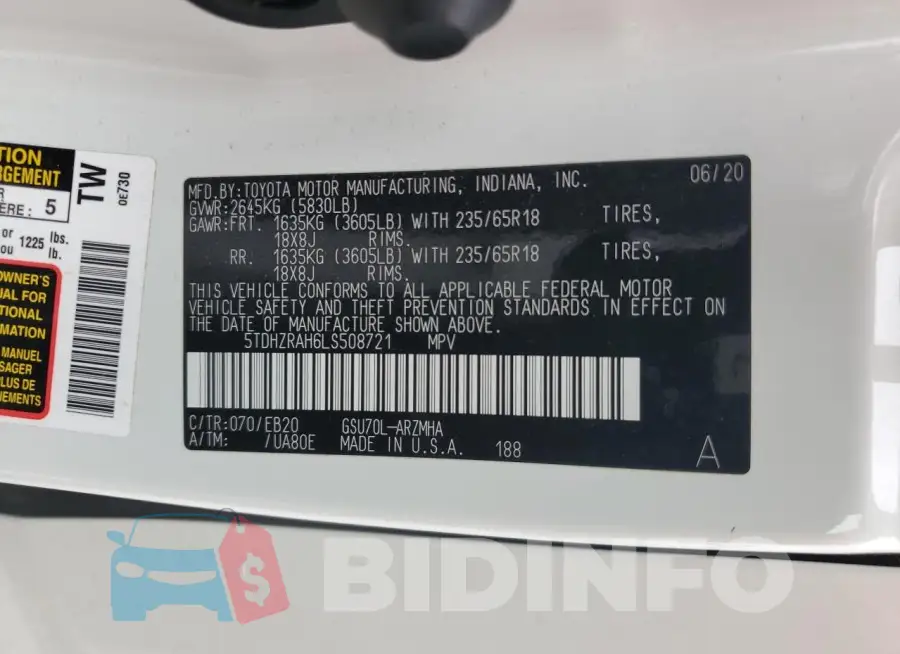 5TDHZRAH6LS508721 Photo# 13