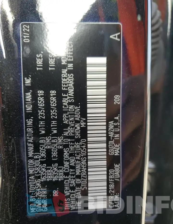 5TDZZRAH9NS105470 Photo# 13