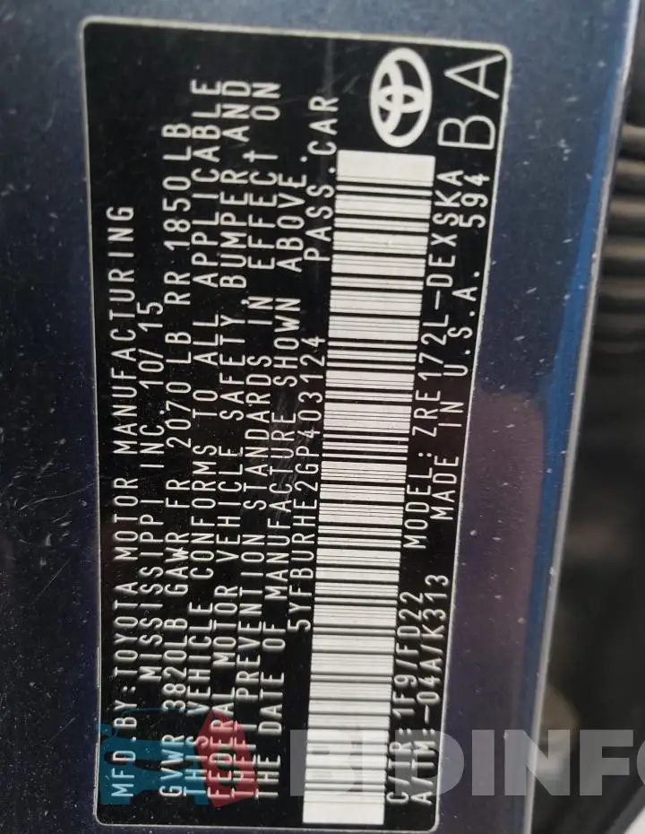5YFBURHE2GP403124 Photo# 12
