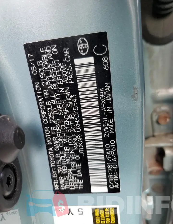JTDKARFUXH3045543 Photo# 12