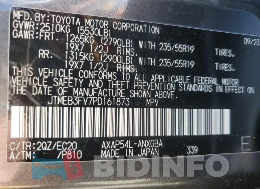 JTMEB3FV7PD161873 Photo# 14