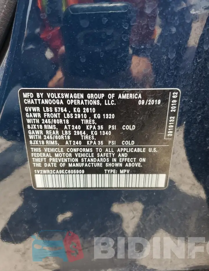 1V2WR2CA9KC605909 Photo# 13