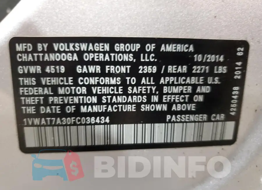 1VWAT7A30FC036434 Photo# 12