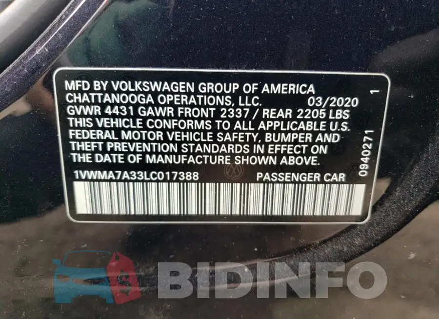 1VWMA7A33LC017388 Photo# 12