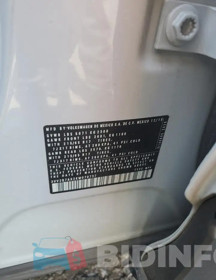 3VV2B7AX2KM070737 Photo# 13