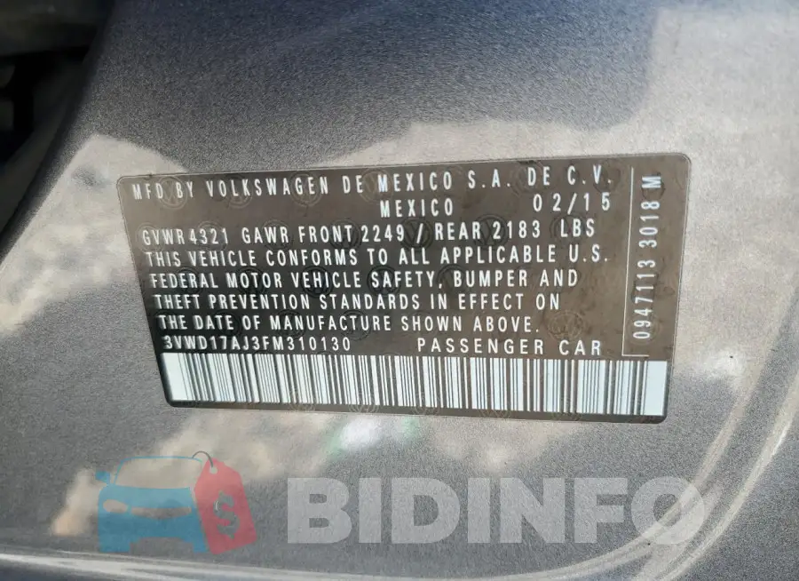 3VWD17AJ3FM310130 Photo# 12