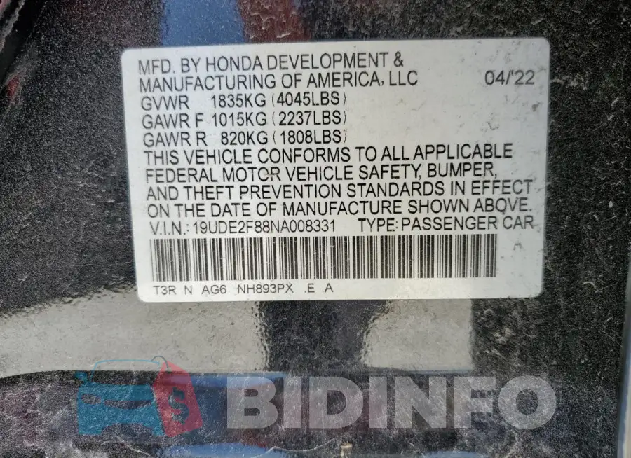 19UDE2F88NA008331 Photo# 12