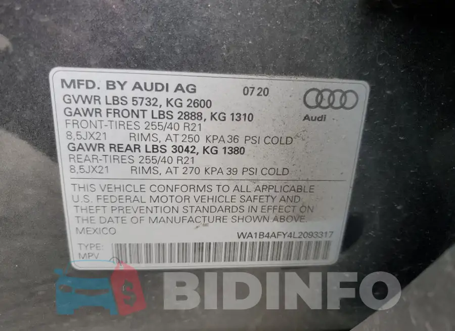 WA1B4AFY4L2093317 Photo# 14