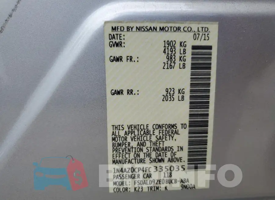1N4AZ0CP4FC335035 Photo# 12