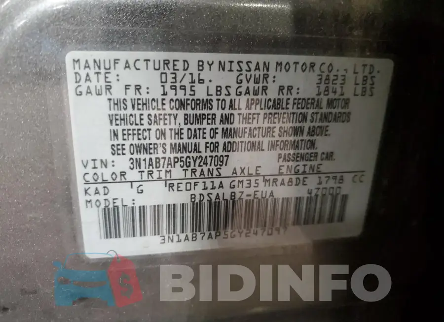 3N1AB7AP5GY247097 Photo# 13