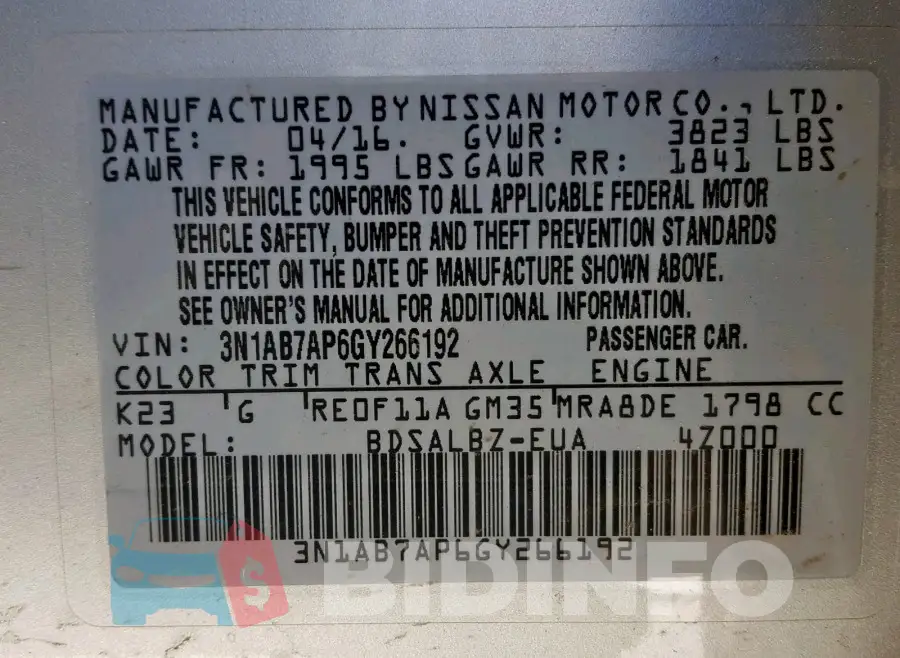 3N1AB7AP6GY266192 Photo# 10