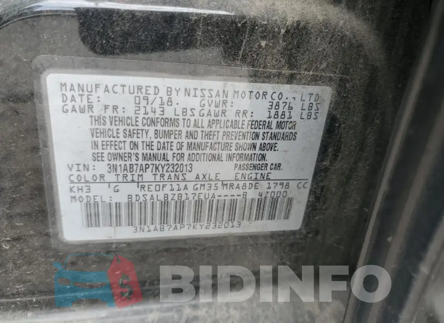 3N1AB7AP7KY232013 Photo# 12