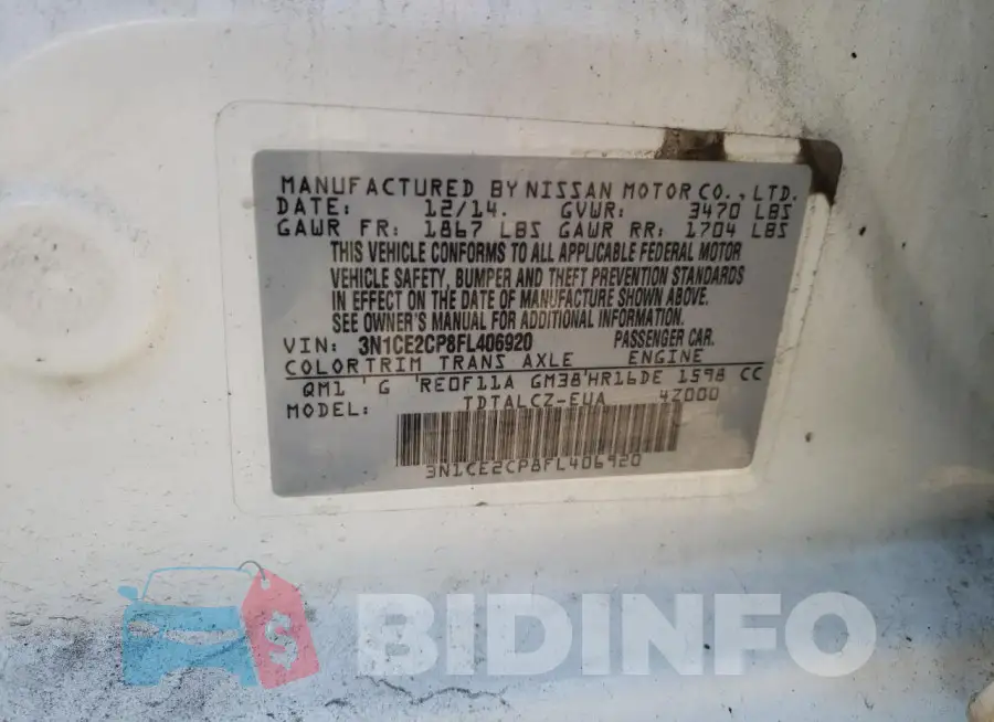 3N1CE2CP8FL406920 Photo# 12