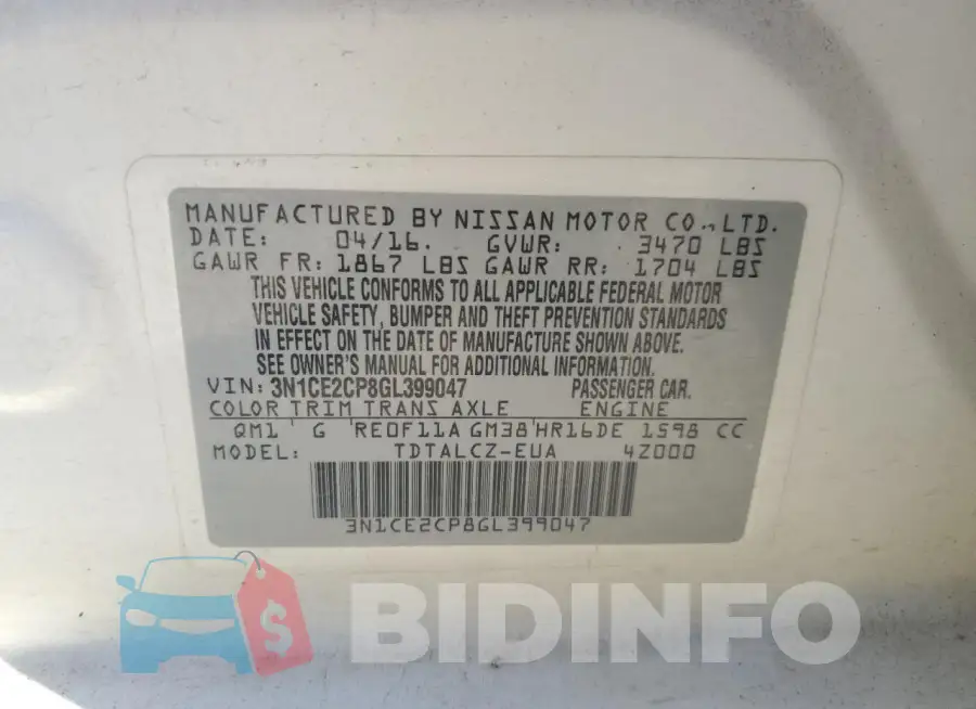 3N1CE2CP8GL399047 Photo# 13