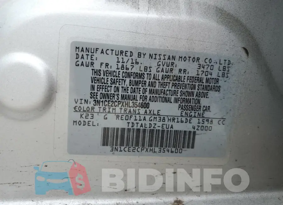 3N1CE2CPXHL354600 Photo# 13