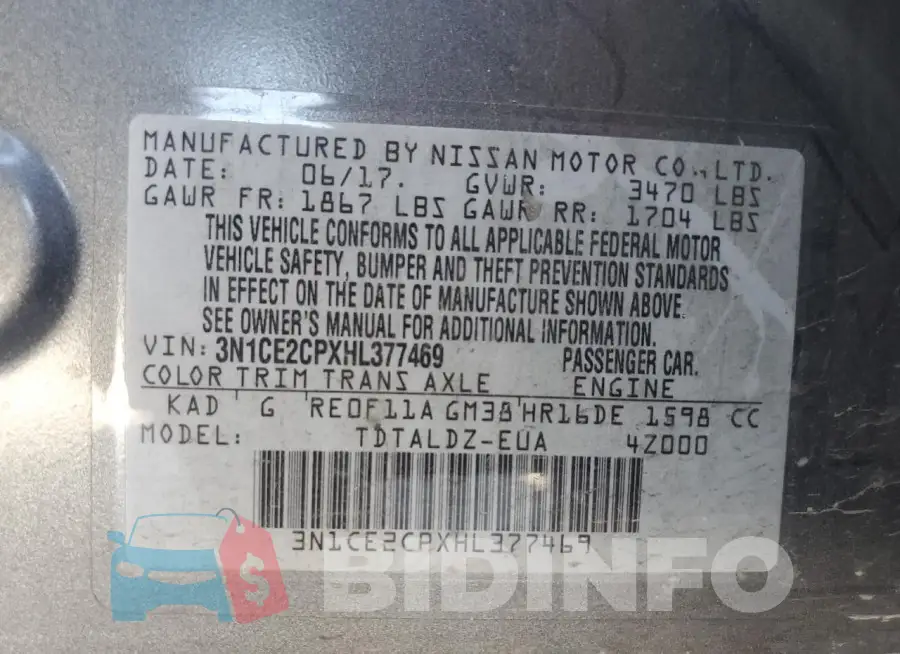 3N1CE2CPXHL377469 Photo# 13