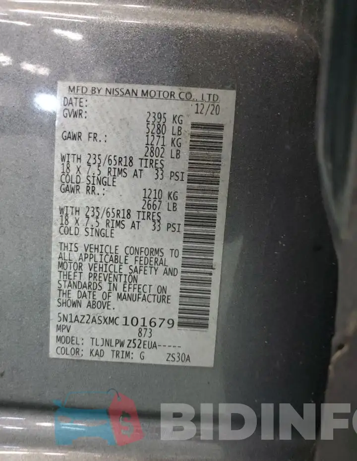 5N1AZ2ASXMC101679 Photo# 13