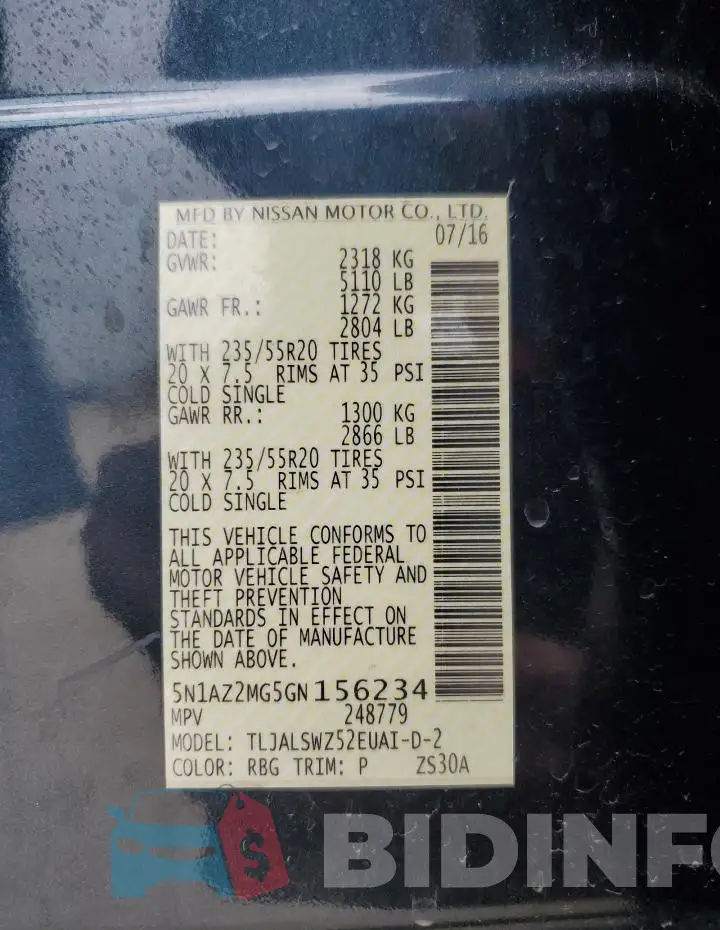 5N1AZ2MG5GN156234 Photo# 13