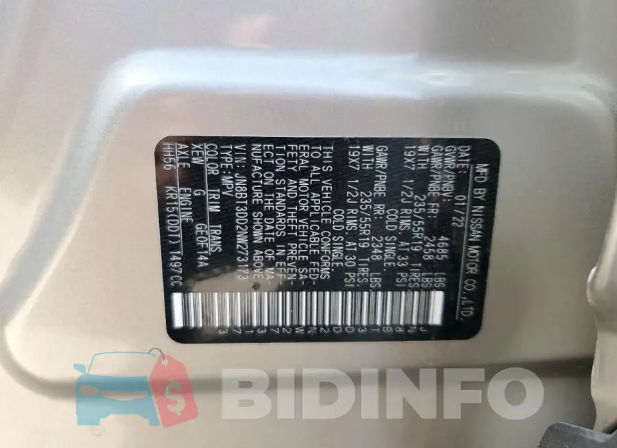 JN8BT3DD2NW273173 Photo# 13