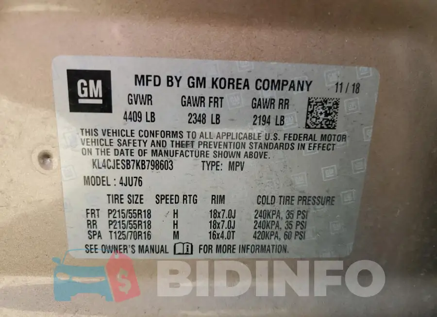 KL4CJESB7KB798603 Photo# 12