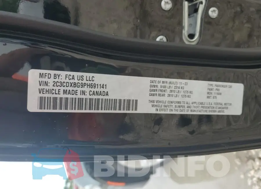 2C3CDXBG9PH691141 Photo# 12