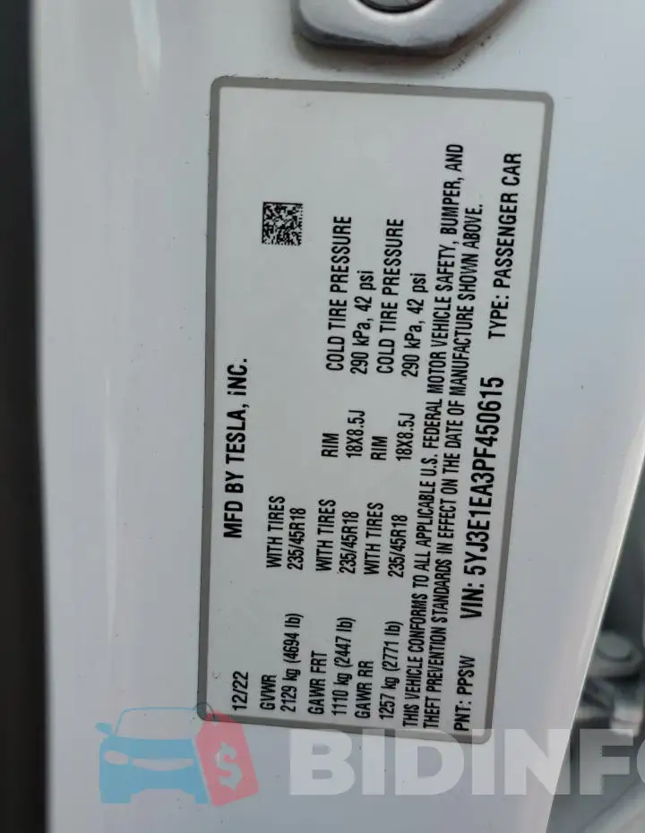 5YJ3E1EA3PF450615 Photo# 13