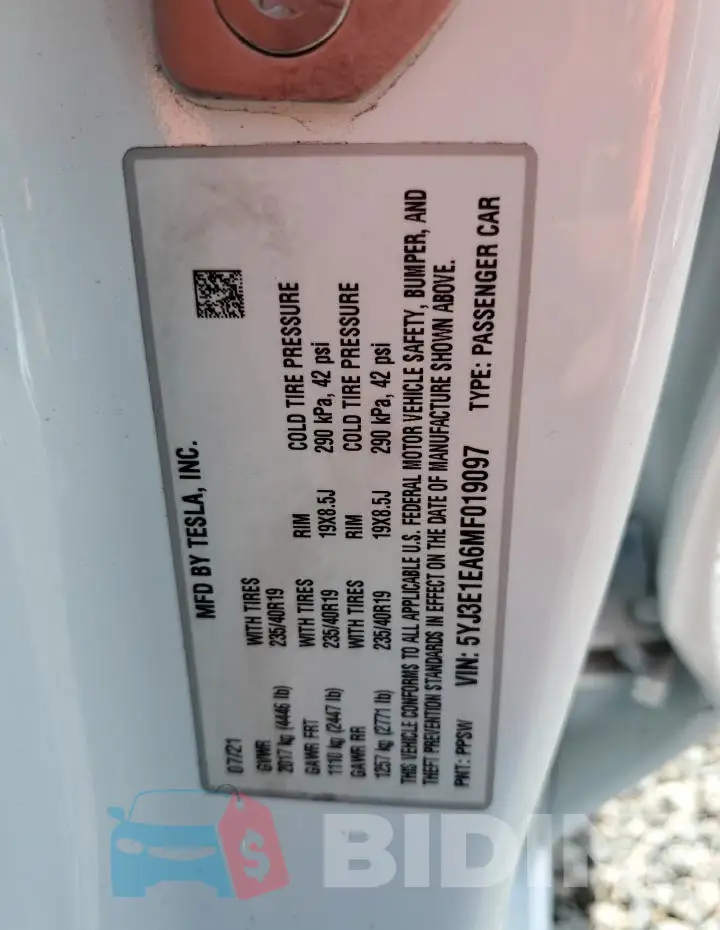 5YJ3E1EA6MF019097 Photo# 12