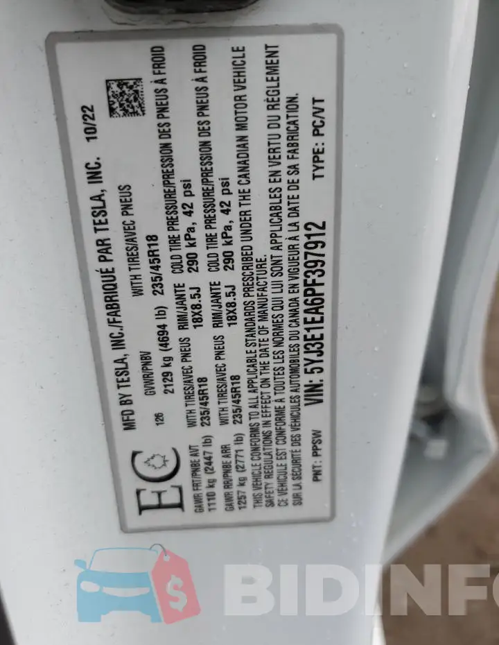 5YJ3E1EA6PF397912 Photo# 12