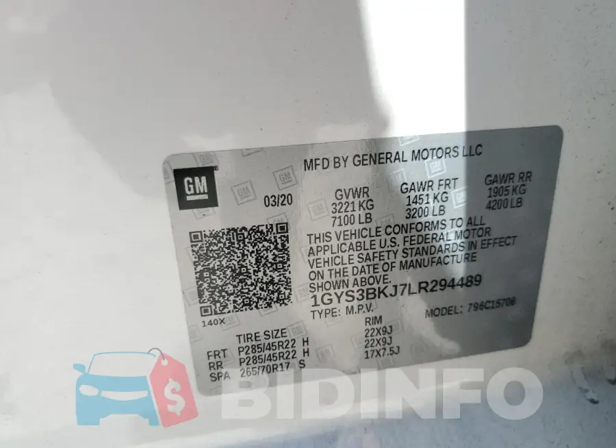 1GYS3BKJ7LR294489 Photo# 14