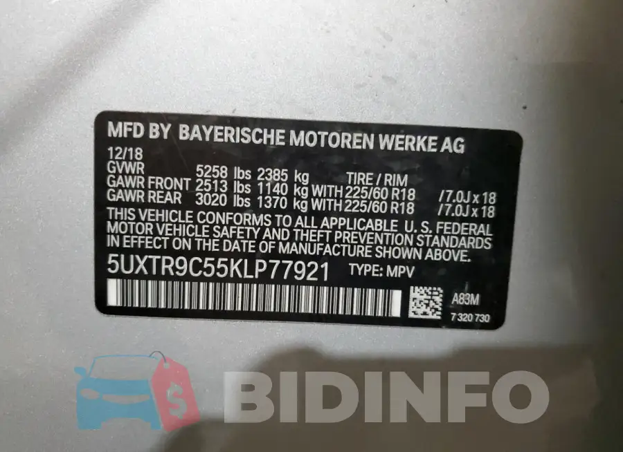 5UXTR9C55KLP77921 Photo# 14